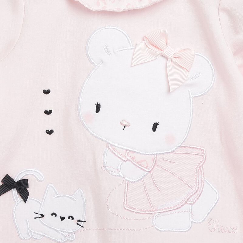 Girls Light Pink Printed Nappy Opening Babysuit image number 2